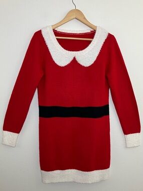 Red Crewneck Sweater Dress with White Peter Pan Collar